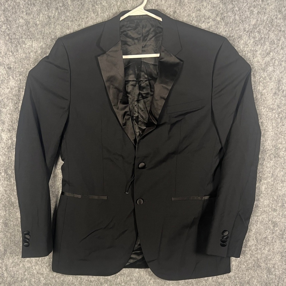 Hugo Boss Men's 40R Black Virgin Wool Silk Peak Lapel Tuxedo Blazer Jacket